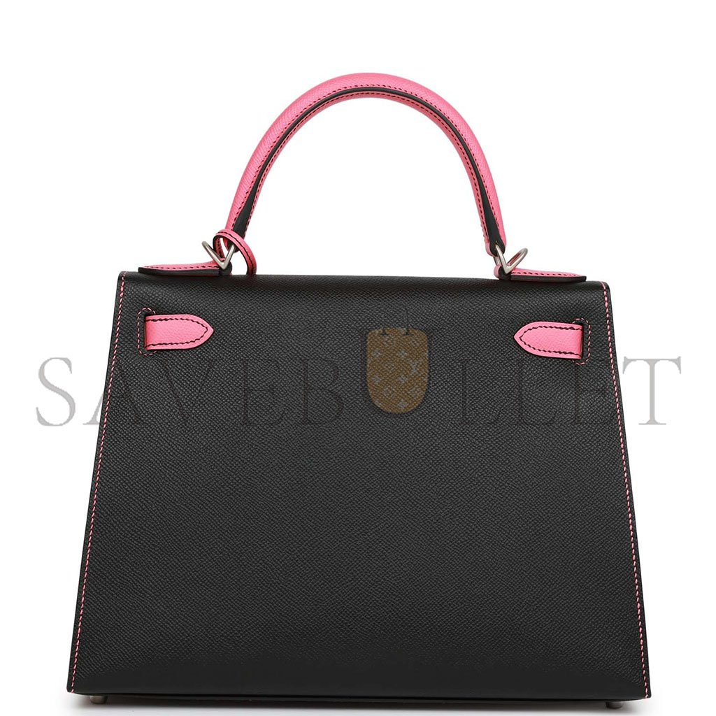 HERMÈS KELLY 25 BLACK AND ROSE AZALEE EPSOM HARDWARE (25*17*7cm) 